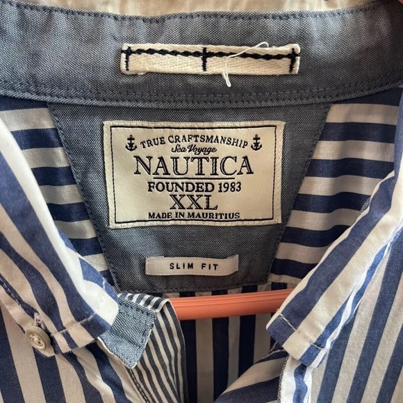 Sea Voyage Nautica Mens Striped Button Up Shirt Long Sleeves Cotton  2XL Slim - Picture 3 of 7